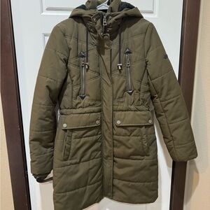 Olive Green Lucky Brand Hooded Puffer Coat